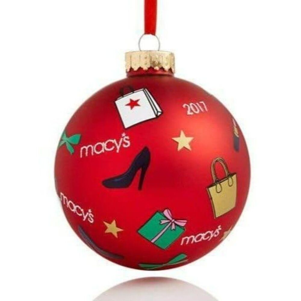 Holiday Lane 2017 Red Macy's Icon Glass Ornament shopping ball